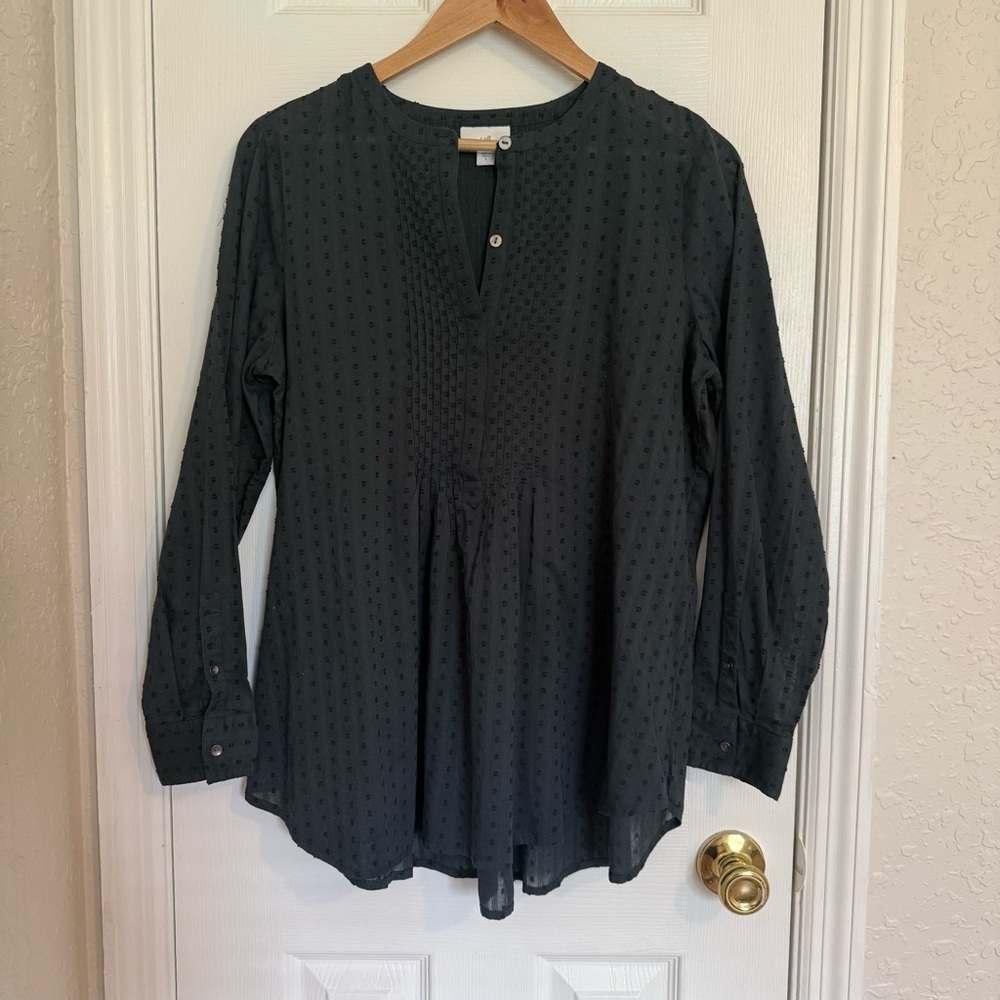 J JILL Clip Dot Dark Green Button-Up Women's Top sz Small